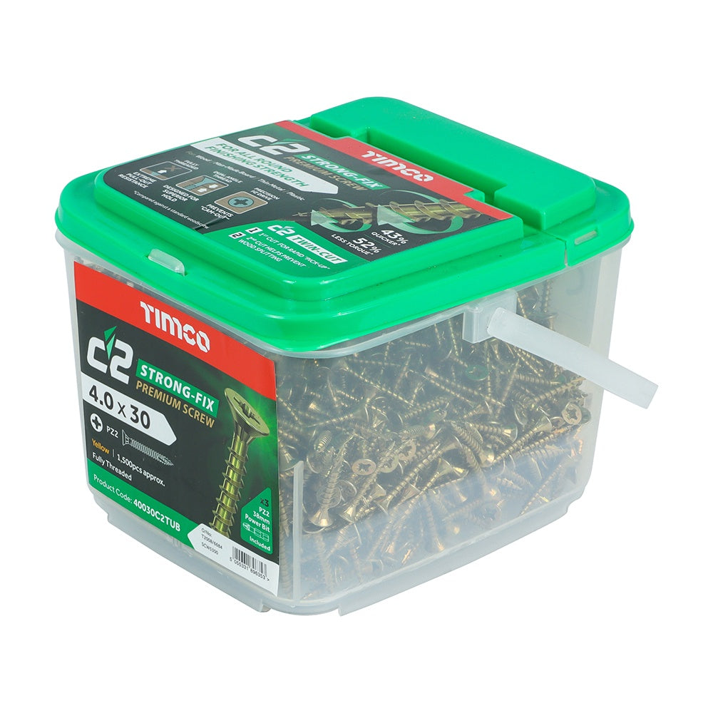 Timco 4.0 x 30mm C2 Strong-Fix - PZ - Double Countersunk - Twin-Cut - Yellow 40030C2TUB