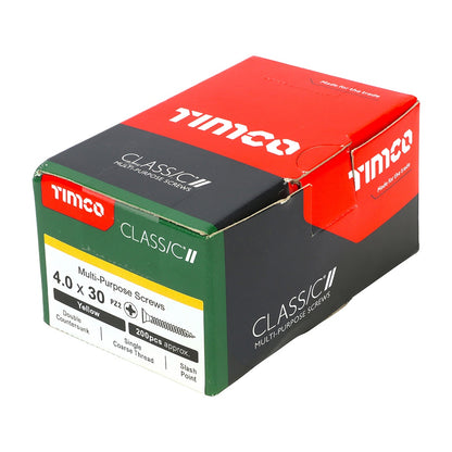 Timco 4.0 x 30mm Classic Multi-Purpose Screws Countsunk Head Yellow (200/Box) 40030CLAF