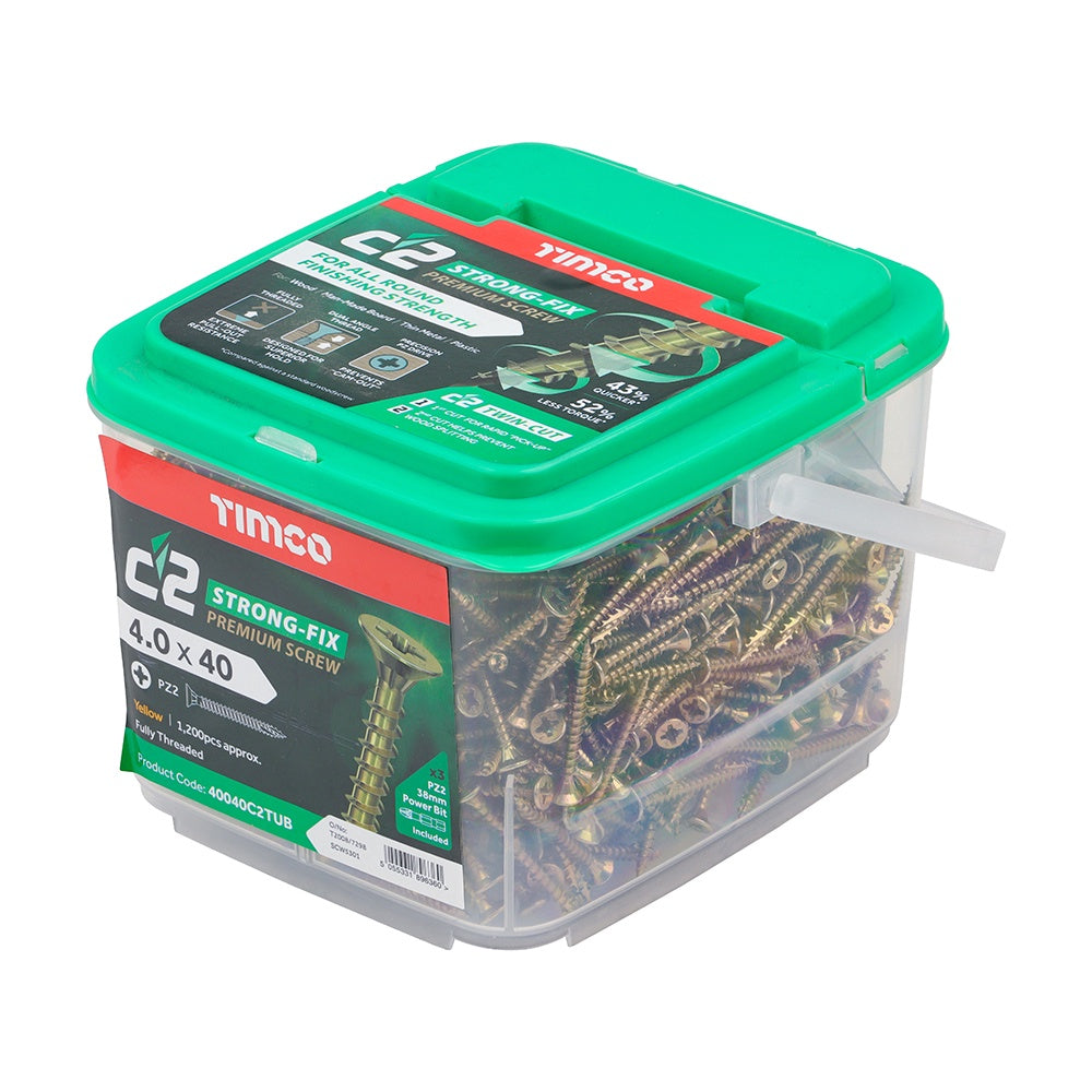 Timco 4.0 x 40mm C2 Strong-Fix - PZ - Double Countersunk - Twin-Cut - Yellow 40040C2TUB