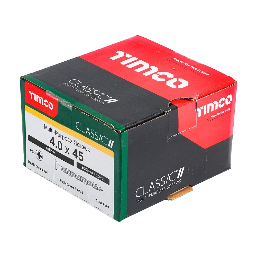 Timco 4.0 x 45mm Classic Multi-Purpose Screws Countsunk Head Yellow (200/Box) 40045CLAF