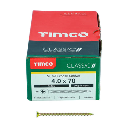 Timco 4.0 x 70mm Classic Multi-Purpose Screws Countsunk Head Yellow (200/Box) 40070CLAF