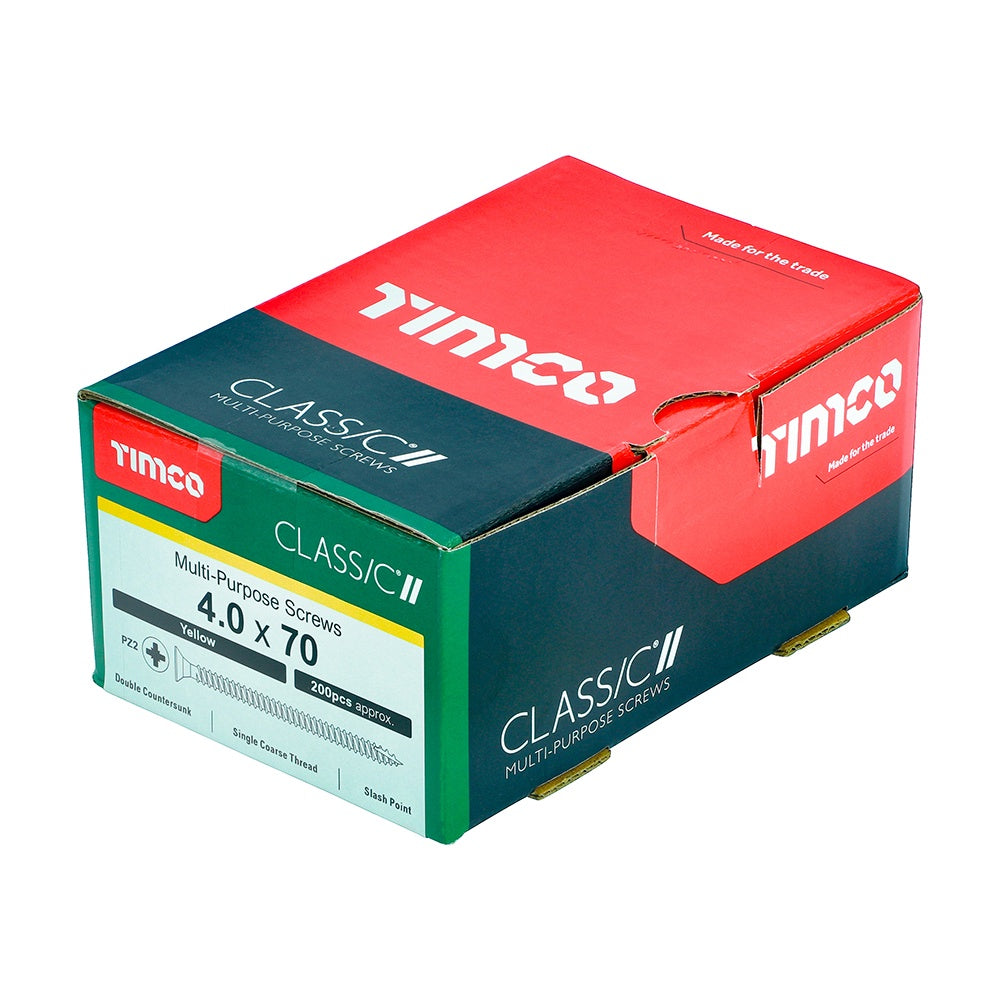 Timco 4.0 x 70mm Classic Multi-Purpose Screws Countsunk Head Yellow (200/Box) 40070CLAF