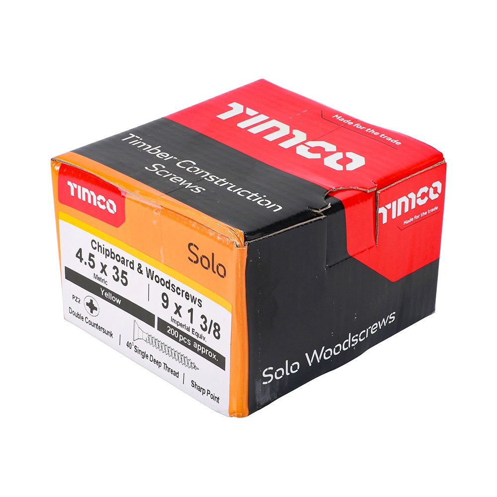 Timco 4.5 x 35mm Solo Chipboard & Woodscrews - PZ - Double Countersunk - Yellow 45035SOLOC
