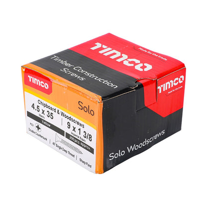 Timco 4.5 x 35mm Solo Chipboard & Woodscrews - PZ - Double Countersunk - Yellow 45035SOLOC