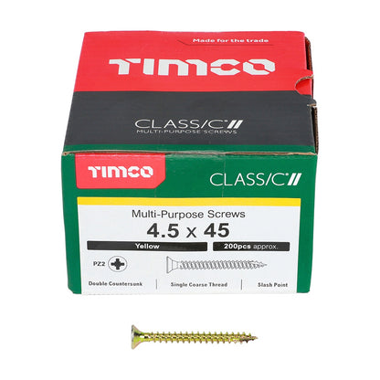 Timco 4.5 x 45mm Classic Multi-Purpose Screws Countsunk Head Yellow (200/Box) 45045CLAF