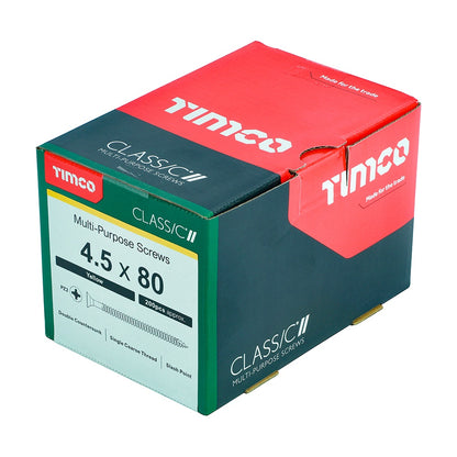 Timco 4.5 x 80mm Classic Multi-Purpose Screws Countsunk Head Yellow (200/Box) 45080CLAF