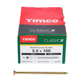 Timco 5.0 x 100mm Classic Multi-Purpose Screws Countsunk Head Yellow (100/Box) 50100CLAF