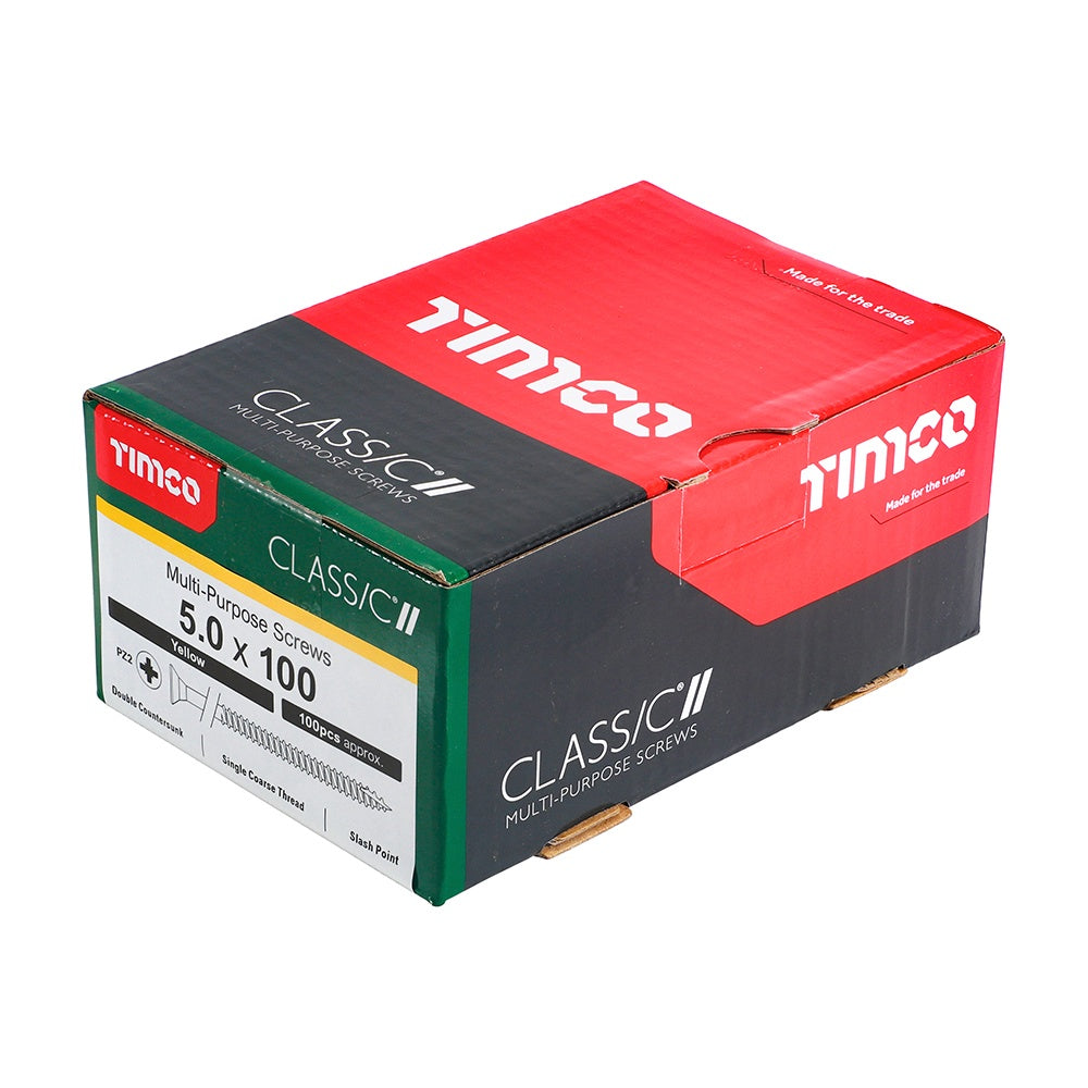 Timco 5.0 x 100mm Classic Multi-Purpose Screws Countsunk Head Yellow (100/Box) 50100CLAF