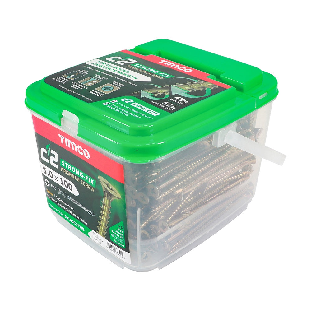 Timco 5.0 x 100mm C2 Strong-Fix - PZ - Double Countersunk - Twin-Cut - Yellow 50100C2TUB