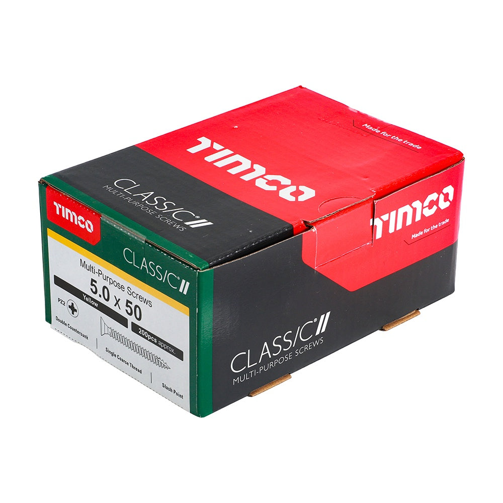 Timco 5.0 x 50mm Classic Multi-Purpose Screws Countsunk Head Yellow (200/Box) 50050CLAF