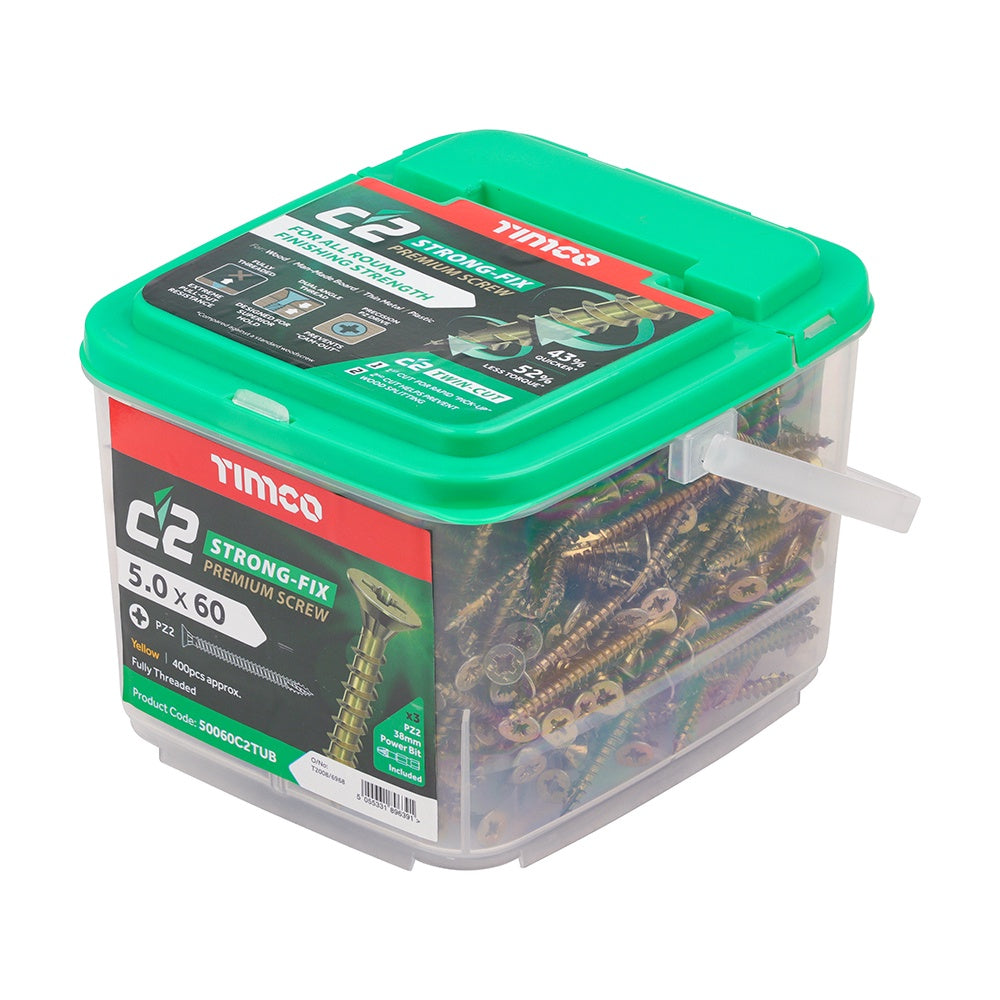 Timco 5.0 x 60mm C2 Strong-Fix - PZ - Double Countersunk - Twin-Cut - Yellow 50060C2TUB