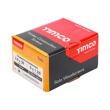 Timco 6.0 x 100mm Solo Chipboard & Woodscrews - PZ - Double Countersunk - Yellow 60100SOLOC