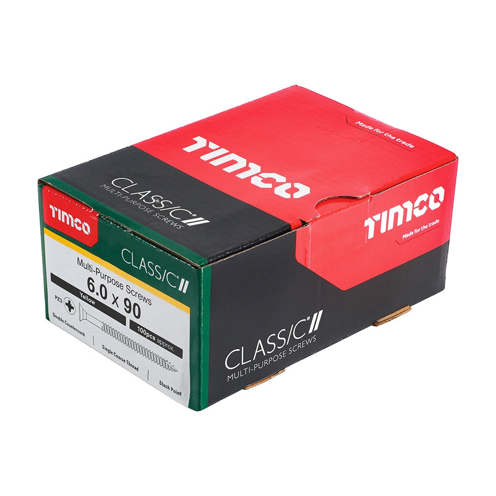 Timco 6.0 x 90mm Classic Multi-Purpose Screws Countsunk Head Yellow (100/Box) 60090CLAF