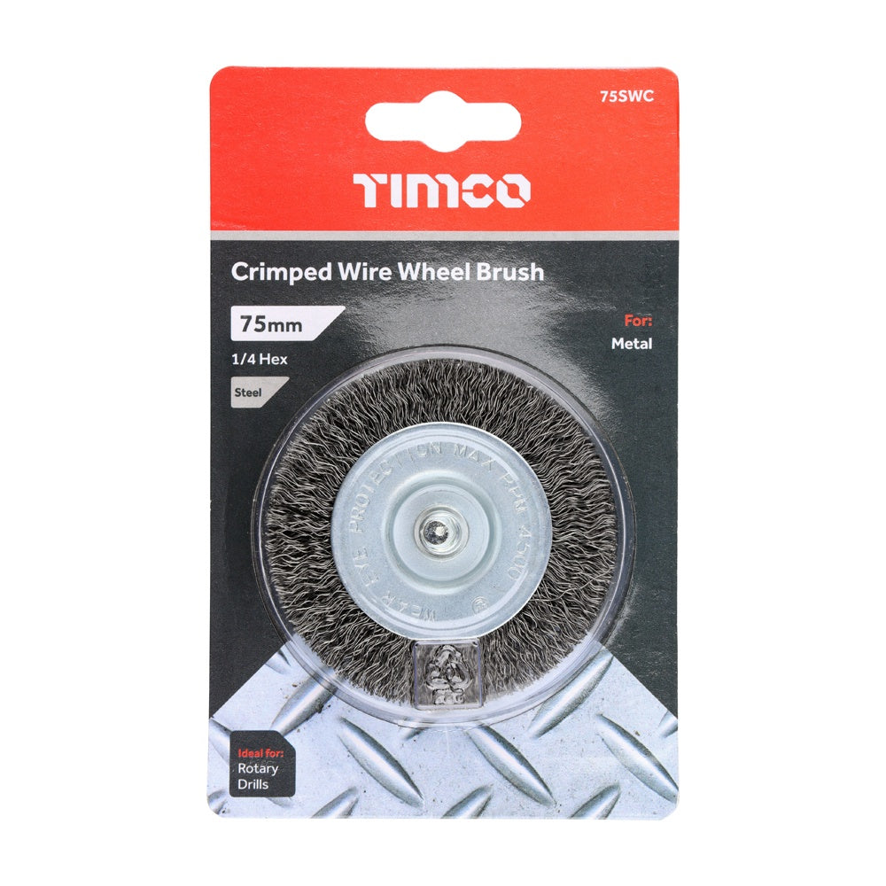 Timco 75mm Shaft Mount Wheel Brush-Crimp Lightly Removing 75SWC