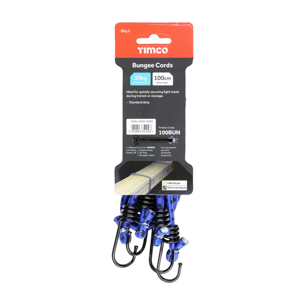 Timco 8mm x 100cm Veto Bungee Cords Standard (2/Bag) 100BUN