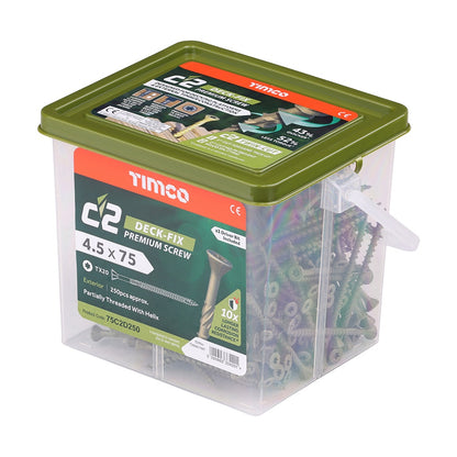 Timco C2 4.5 x 75mm Deck-Fix TX Countersunk with Ribs Twin-Cut Green 75C2D250