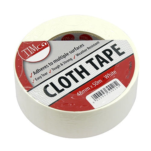 Timco 50m x 48mm Standard Cloth Tape White Tough & strong CTWHITE