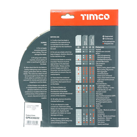 Timco 230 x 22.2mm General Purpose Diamond Blade Segmented GPE230222