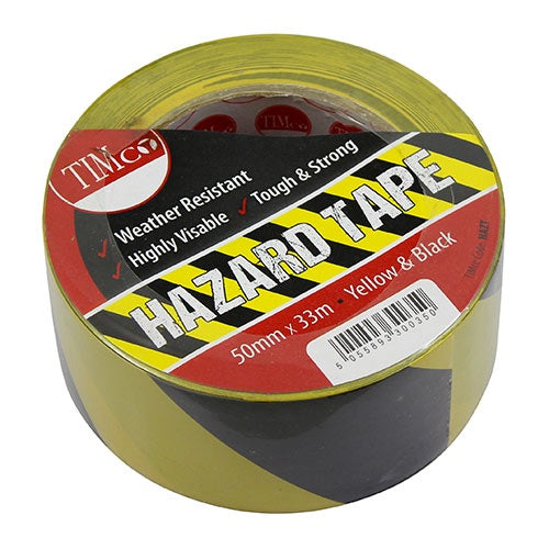 Timco 33m x 50mm PVC Hazard Tape Black/Yellow Weather Resistant HAZT