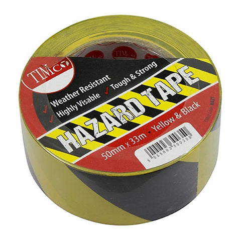 Timco 33m x 50mm PVC Hazard Tape Black/Yellow Weather Resistant HAZT