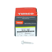 Timco 5.5 x 32mm Metal Construction Light Section Screws Hex Self Drilling Exterior Silver Organic L32B