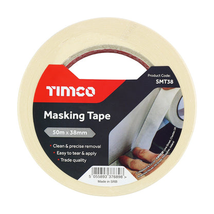 Timco 50m x 38mm Max Masking Cream Tape Clean & Precise Removal SMT38
