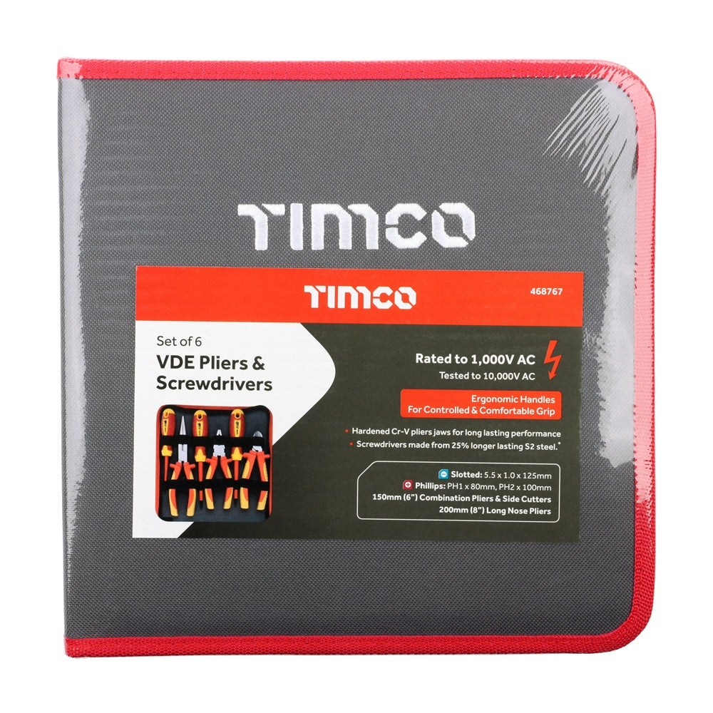 Timco 6pcs VDE Pliers & Screwdriver Set Ergonomic Handle 468767