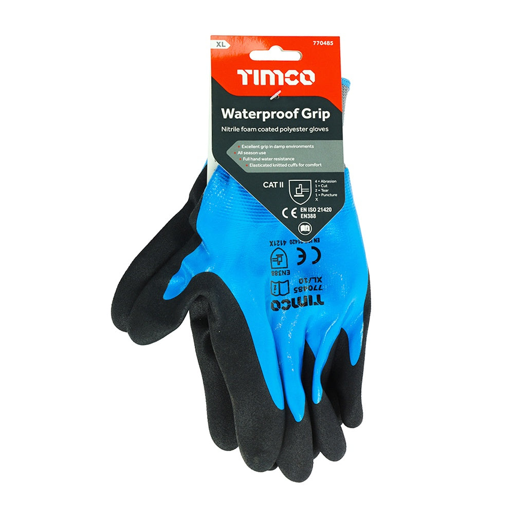 Timco Waterproof Grip Gloves Sandy Nitrile Foam Coated Polyester X Large 770485