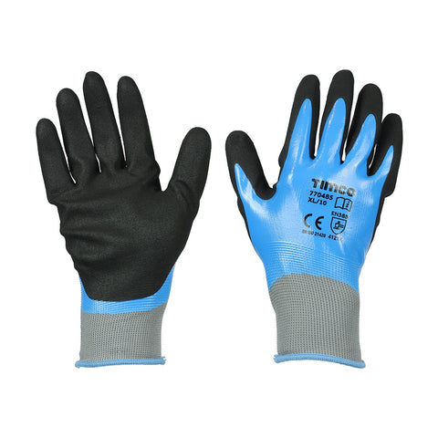 Timco Waterproof Grip Gloves Sandy Nitrile Foam Coated Polyester X Large 770485