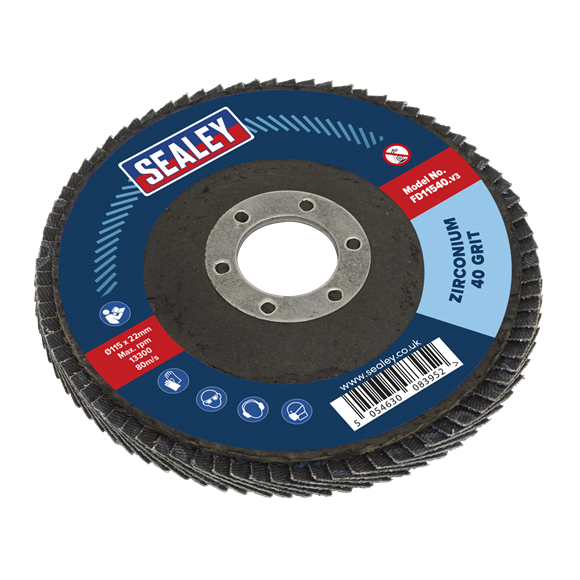 Sealey 115mm Zirconium Flap Disc 40Grit 22mm Bore FD11540