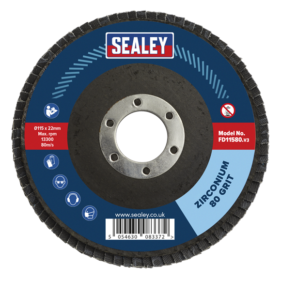 Sealey 115mm Zirconium Flap Disc 80Grit 22mm Bore FD11580