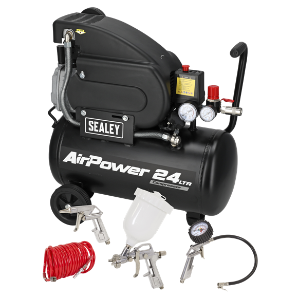 Sealey 24L Direct Drive Air Compressor 2hp with 4pc Air Accessory Kit SAC2420APK