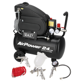 Sealey 24L Direct Drive Air Compressor 2hp with 4pc Air Accessory Kit SAC2420APK