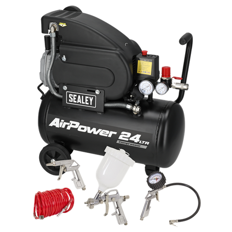 Sealey 24L Direct Drive Air Compressor 2hp with 4pc Air Accessory Kit SAC2420APK