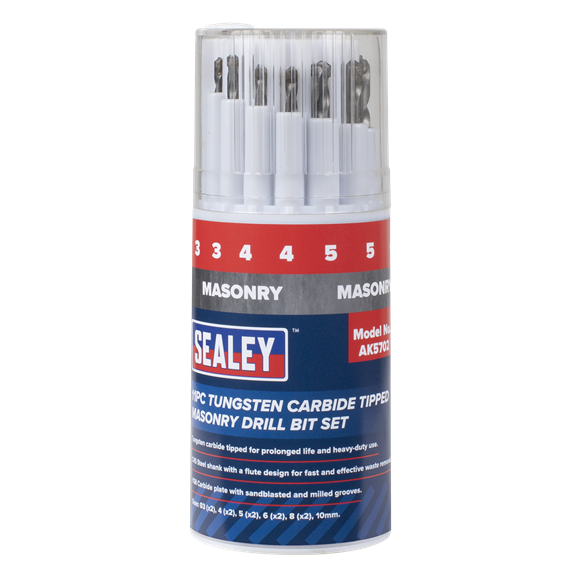 Sealey AK5702 Tungsten Carbide Tipped Masonry Drill Bit Set 11pc