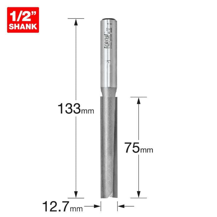 Trend 1/2" Two Flute 12.7mm dia x 75mm cut 3/86CX1/2TC