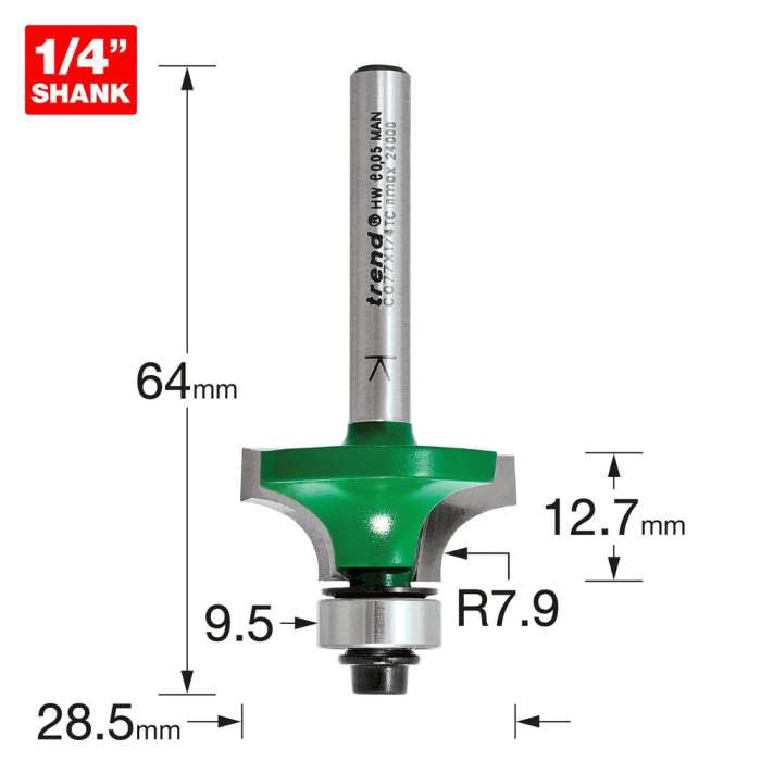 Trend 1/4" Rounding Over 7.9mm x 12.7mm Cut C077X1/4TC