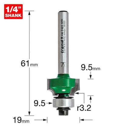 Trend 3.2mm Radius x 9.5mm Cut Rounding Over Cutter C074X1/4TC
