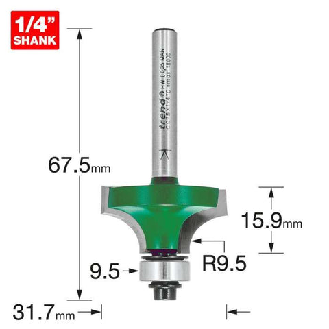 Trend 9.5mm Radius x 15.9mm Cut Rounding Over Cutter C078X1/4TC