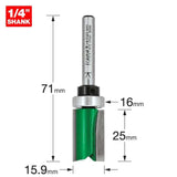 Trend 1/4" 15.9mm Dia. x 25mm Cut Template Profile Cutter C121CX1/4TC