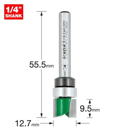Trend 1/4" 12.7mm Dia. x 9.5mm Cut Template Profile Cutter C121BX1/4TC