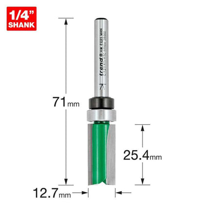 Trend 1/4" 12.7mm Dia. x 25.4mm Cut Template Profile Cutter C121X1/4TC