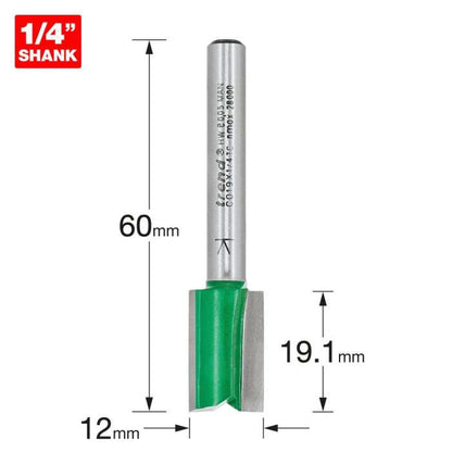 Trend 1/4" Two Flute Straight Cutter 12mm Dia. x 19.1mm Cut C019X1/4TC