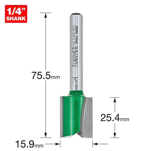 Trend 1/4" Two Flute Straight Cutter 15.9mm Dia. x 19.1mm Cut C025X1/4TC