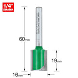 Trend 1/4" Two Flute Straight Cutter 16mm Dia. x 19mm Cut C025AX1/4TC