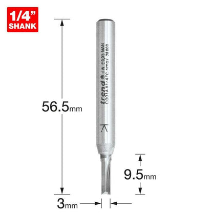 Trend 1/4" Two Flute Straight Cutter 3mm Dia. x 9.5mm Cut C001AX1/4TC