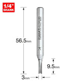 Trend 1/4" Two Flute Straight Cutter 3mm Dia. x 9.5mm Cut C001AX1/4TC