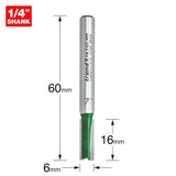 Trend 1/4" Two Flute Straight Cutter 6mm Dia. x 16mm Cut C005X1/4TC