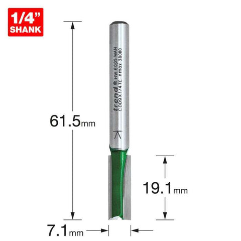 Trend 1/4" Two Flute Straight Cutter 7.1mm Dia. x 19.1mm Cut C009X1/4TC