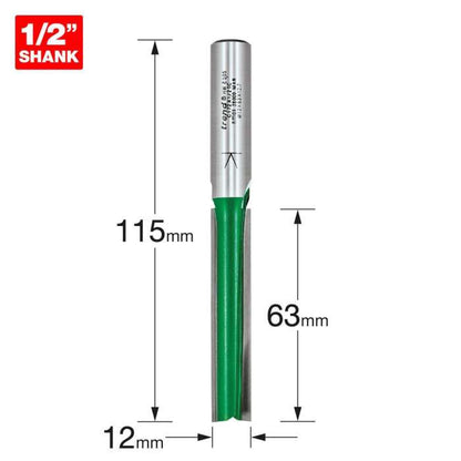 Trend 12mm Dia. x 63mm Two Flute Straight Cutter for use with Trend Lock Jigs C172X1/2TC